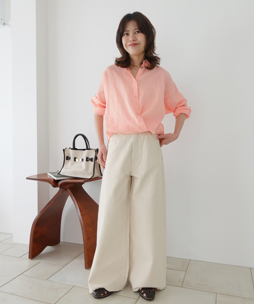 Spick & Span（スピックアンドスパン）の「《程よくすっきりサイズ》 80リネンカシュクール ミディシャツ（シャツ/ブラウス・レディース・サックスブルー/ネイビー/バーガンディー/ホワイト・FREE）」の9枚目の写真