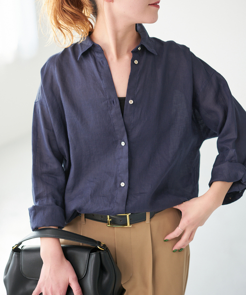 Spick & Span（スピックアンドスパン）の「《程よくすっきりサイズ》 80リネンカシュクール ミディシャツ（シャツ/ブラウス・レディース・サックスブルー/ネイビー/バーガンディー/ホワイト・FREE）」の21枚目の写真