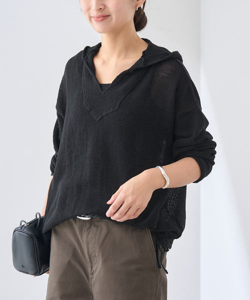 FRAMeWORK（フレームワーク）の「メッシュフードプルオーバー（Tシャツ/カットソー・レディース・ブラック/ホワイト系その他・FREE）」の7枚目の写真