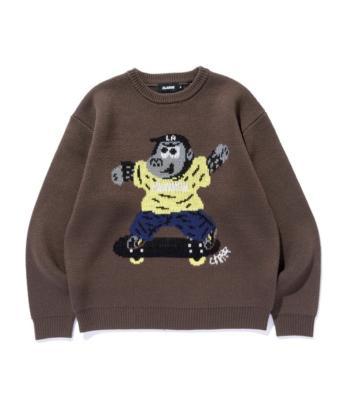 XLARGE(エクストララージ)の「GORILLA CREWNECK KNIT SWEATER(ニット/セーター・メンズ・ブラウン/ブラック・L/XL/M/S)」の2枚目の写真