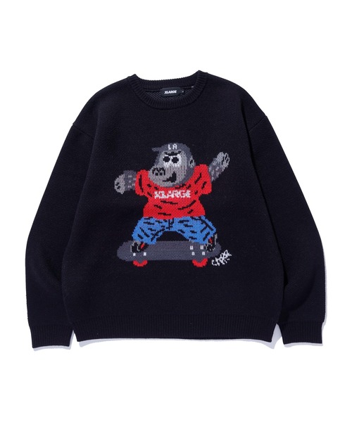 XLARGE(エクストララージ)の「GORILLA CREWNECK KNIT SWEATER(ニット/セーター・メンズ・ブラウン/ブラック・L/XL/M/S)」の1枚目の写真