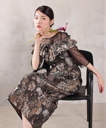 Kana | ハートネックフリルジャガードワンピースドレス パーティー 結婚式 お呼ばれ オケージョン(ドレス)