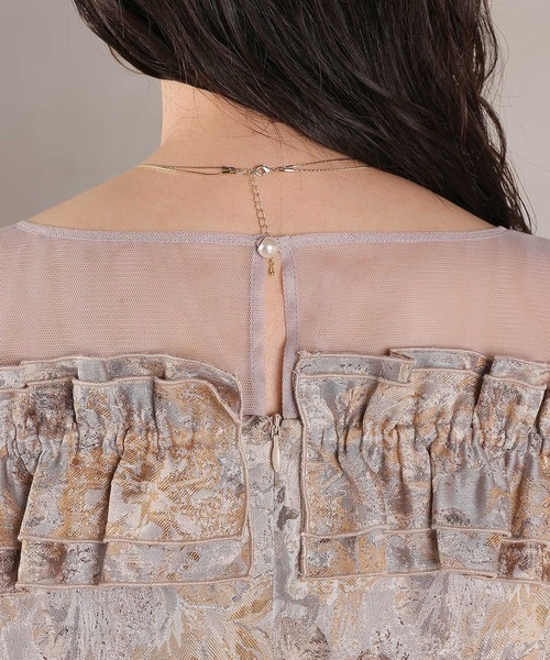 Kana（カナ）の「ハートネックフリルジャガードワンピースドレス パーティー 結婚式 お呼ばれ オケージョン（ドレス・レディース・ブラウン/ベージュ/ブルー・M）」の9枚目の写真