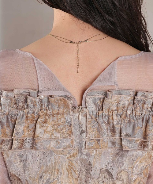 Kana（カナ）の「ハートネックフリルジャガードワンピースドレス パーティー 結婚式 お呼ばれ オケージョン（ドレス・レディース・ブラウン/ベージュ/ブルー・M）」の10枚目の写真