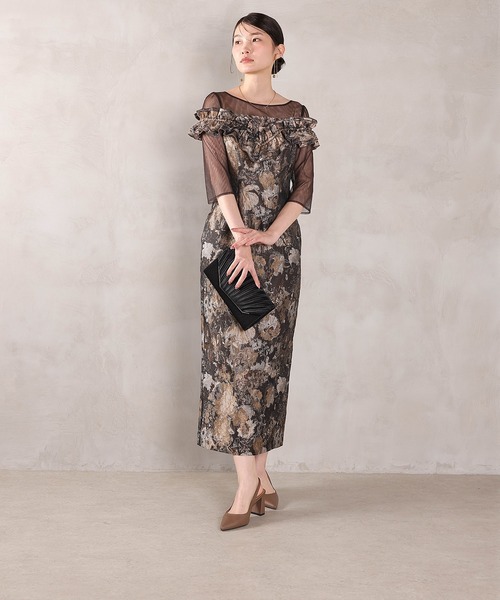 Kana（カナ）の「ハートネックフリルジャガードワンピースドレス パーティー 結婚式 お呼ばれ オケージョン（ドレス・レディース・ブラウン/ベージュ/ブルー・M）」の22枚目の写真