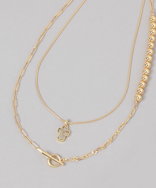 JEANASIS（ジーナシス）の「ストーンクロス2レンネックレス/638280（ネックレス・レディース・シルバー/ゴールド・FREE）」の2枚目の写真