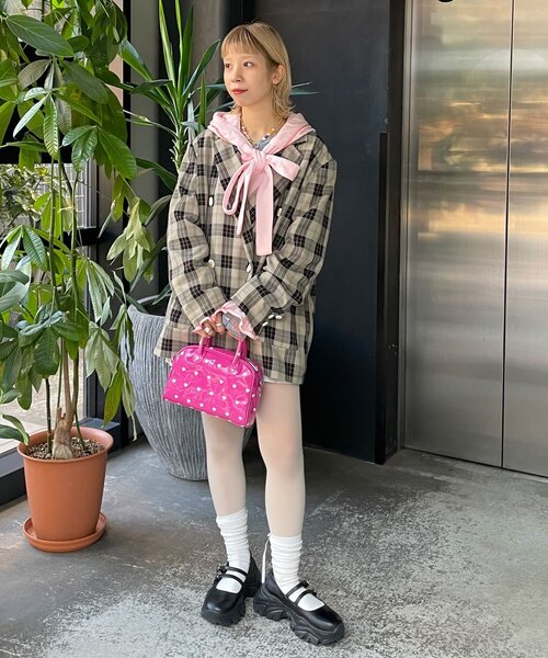 HELLO.SANFRANCISCO(ハローサンフランシスコ)の「【HELLO.SANFRANCISCO/ハローサンフランシスコ】フラワー釦チェックオーバージャケット(テーラードジャケット・レディース・ブルー/ブラック/イエロー・ONE SIZE)」の12枚目の写真