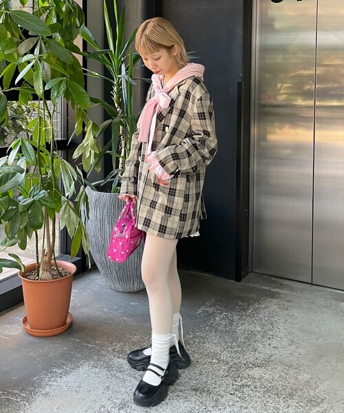 HELLO.SANFRANCISCO(ハローサンフランシスコ)の「【HELLO.SANFRANCISCO/ハローサンフランシスコ】フラワー釦チェックオーバージャケット(テーラードジャケット・レディース・ブルー/ブラック/イエロー・ONE SIZE)」の13枚目の写真