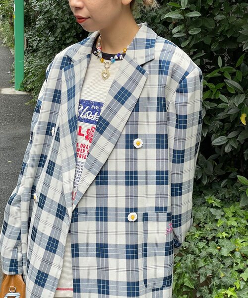 HELLO.SANFRANCISCO(ハローサンフランシスコ)の「【HELLO.SANFRANCISCO/ハローサンフランシスコ】フラワー釦チェックオーバージャケット(テーラードジャケット・レディース・ブルー/ブラック/イエロー・ONE SIZE)」の16枚目の写真