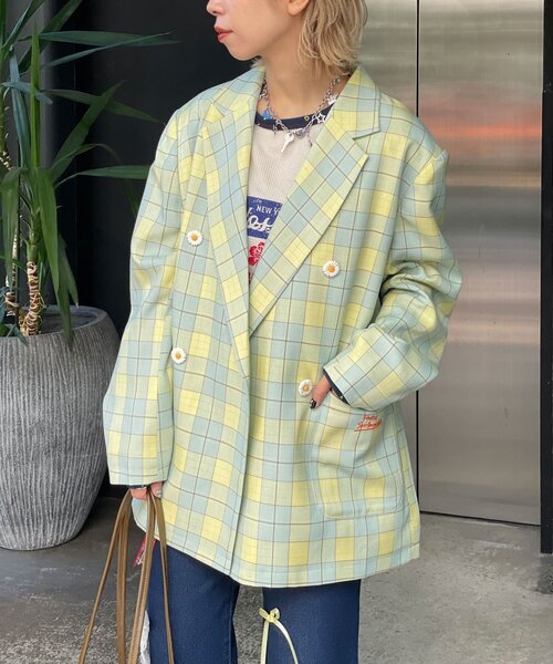 HELLO.SANFRANCISCO(ハローサンフランシスコ)の「【HELLO.SANFRANCISCO/ハローサンフランシスコ】フラワー釦チェックオーバージャケット(テーラードジャケット・レディース・ブルー/ブラック/イエロー・ONE SIZE)」の22枚目の写真