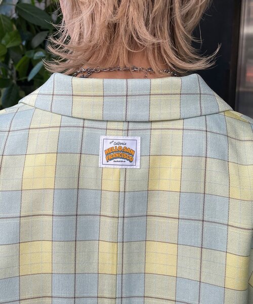 HELLO.SANFRANCISCO(ハローサンフランシスコ)の「【HELLO.SANFRANCISCO/ハローサンフランシスコ】フラワー釦チェックオーバージャケット(テーラードジャケット・レディース・ブルー/ブラック/イエロー・ONE SIZE)」の4枚目の写真