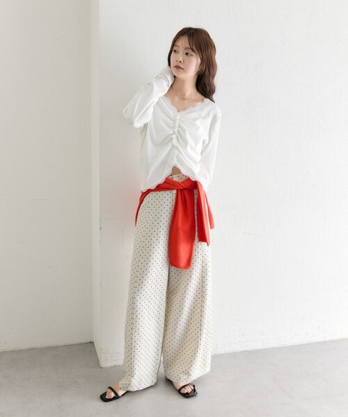 mystic（ミスティック）の「【柔らかリブ素材】ギャザーレースリブカーディガン（Tシャツ/カットソー・レディース・グレー/オフホワイト/ブルー・FREE）」の13枚目の写真