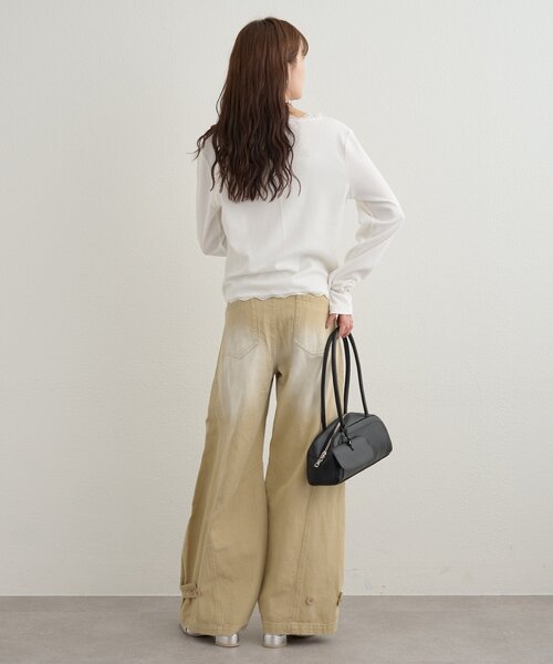 mystic（ミスティック）の「【柔らかリブ素材】ギャザーレースリブカーディガン（Tシャツ/カットソー・レディース・グレー/オフホワイト/ブルー・FREE）」の6枚目の写真