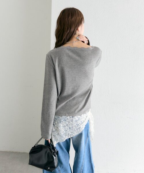 mystic（ミスティック）の「【柔らかリブ素材】ギャザーレースリブカーディガン（Tシャツ/カットソー・レディース・グレー/オフホワイト/ブルー・FREE）」の22枚目の写真