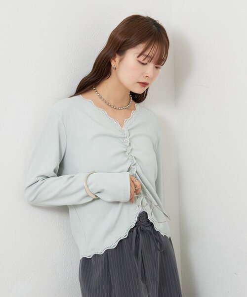 mystic(ミスティック)の「【柔らかリブ素材】ギャザーレースリブカーディガン(Tシャツ/カットソー・レディース・グレー/オフホワイト/ブルー/ホワイト系その他/ホワイト系その他2・FREE)」の11枚目の写真