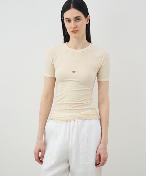 BASERANGE（ベースレンジ）の「BASERANGE HEART SHORT SLEEVE（Tシャツ/カットソー・レディース・ホワイト/ブラック・S）」の4枚目の写真