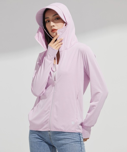 SAISON DE PAPILLON（セゾンドパピヨン）の「【2026SS新作】UPF50+ 冷感素材 UVカットパーカー長袖ラッシュガード 日焼け止めパーカー フーデットきれいめカジュアル（パーカー・レディース・ベージュ/ピンク/ホワイト/ブルー/グレー・XXL/XL/L/M）」の5枚目の写真