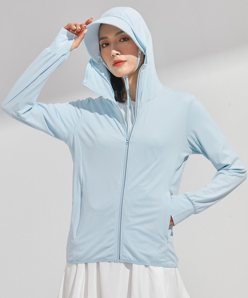 SAISON DE PAPILLON（セゾンドパピヨン）の「【2026SS新作】UPF50+ 冷感素材 UVカットパーカー長袖ラッシュガード 日焼け止めパーカー フーデットきれいめカジュアル（パーカー・レディース・ベージュ/ピンク/ホワイト/ブルー/グレー・XXL/XL/L/M）」の4枚目の写真