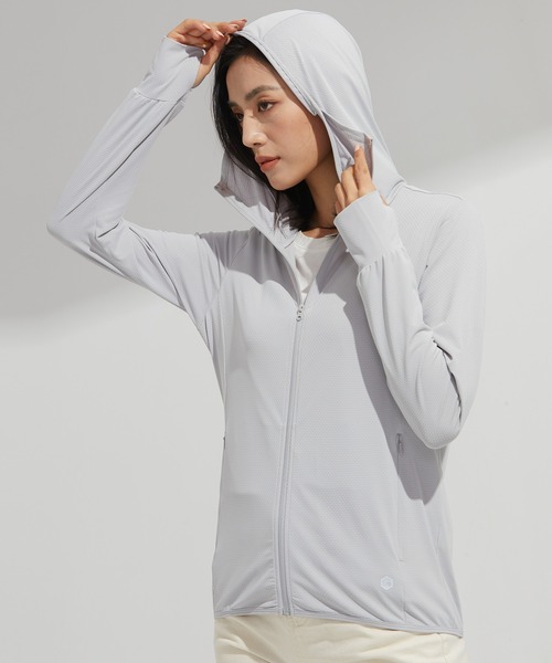 SAISON DE PAPILLON（セゾンドパピヨン）の「【2026SS新作】UPF50+ 冷感素材 UVカットパーカー長袖ラッシュガード 日焼け止めパーカー フーデットきれいめカジュアル（パーカー・レディース・ベージュ/ピンク/ホワイト/ブルー/グレー・XXL/XL/L/M）」の9枚目の写真