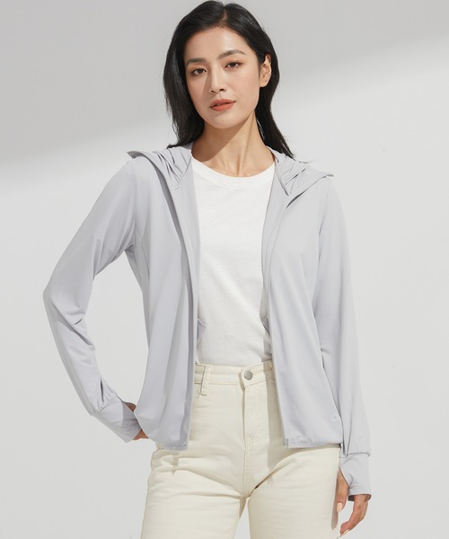 SAISON DE PAPILLON（セゾンドパピヨン）の「【2026SS新作】UPF50+ 冷感素材 UVカットパーカー長袖ラッシュガード 日焼け止めパーカー フーデットきれいめカジュアル（パーカー・レディース・ベージュ/ピンク/ホワイト/ブルー/グレー・XXL/XL/L/M）」の11枚目の写真