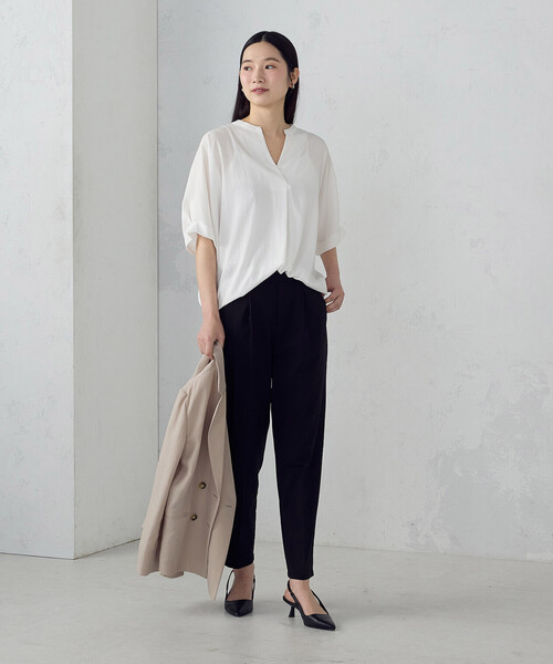 COMME CA ISM(コムサイズム)の「ポリエステルデシン スキッパーTブラウス(シャツ/ブラウス・レディース・ネイビー/ホワイト/ネイビー系/ホワイト×グレー・FREE)」の10枚目の写真