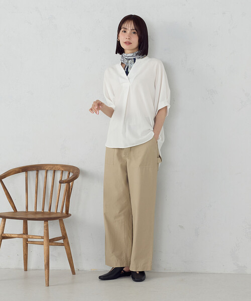 COMME CA ISM(コムサイズム)の「ポリエステルデシン スキッパーTブラウス(シャツ/ブラウス・レディース・ネイビー/ホワイト/ネイビー系/ホワイト×グレー・FREE)」の11枚目の写真