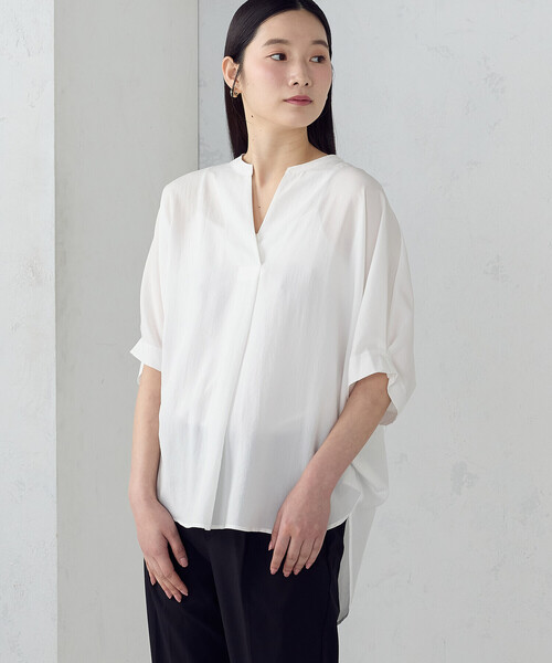 COMME CA ISM(コムサイズム)の「ポリエステルデシン スキッパーTブラウス(シャツ/ブラウス・レディース・ネイビー/ホワイト/ネイビー系/ホワイト×グレー・FREE)」の15枚目の写真