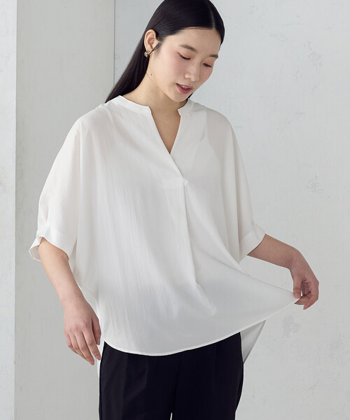 COMME CA ISM(コムサイズム)の「ポリエステルデシン スキッパーTブラウス(シャツ/ブラウス・レディース・ネイビー/ホワイト/ネイビー系/ホワイト×グレー・FREE)」の16枚目の写真