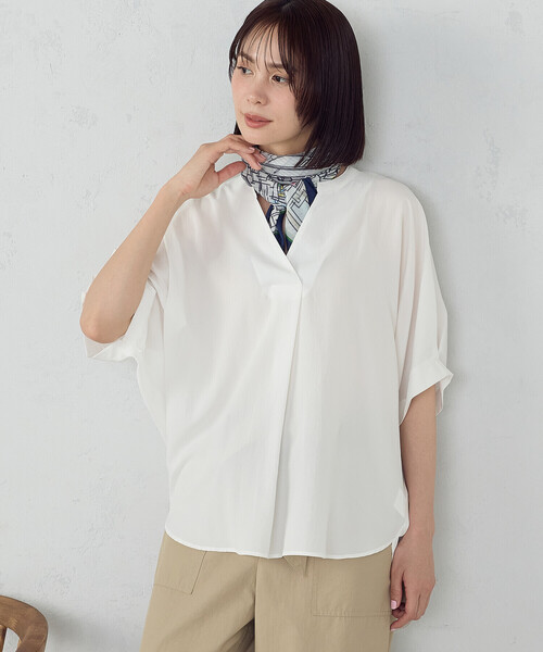 COMME CA ISM(コムサイズム)の「ポリエステルデシン スキッパーTブラウス(シャツ/ブラウス・レディース・ネイビー/ホワイト/ネイビー系/ホワイト×グレー・FREE)」の17枚目の写真