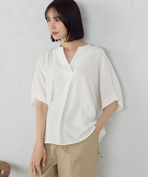 COMME CA ISM(コムサイズム)の「ポリエステルデシン スキッパーTブラウス(シャツ/ブラウス・レディース・ネイビー/ホワイト/ネイビー系/ホワイト×グレー・FREE)」の19枚目の写真