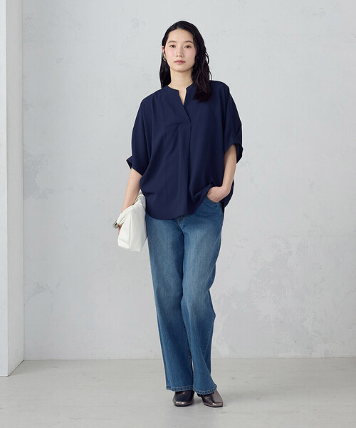 COMME CA ISM(コムサイズム)の「ポリエステルデシン スキッパーTブラウス(シャツ/ブラウス・レディース・ネイビー/ホワイト/ネイビー系/ホワイト×グレー・FREE)」の20枚目の写真