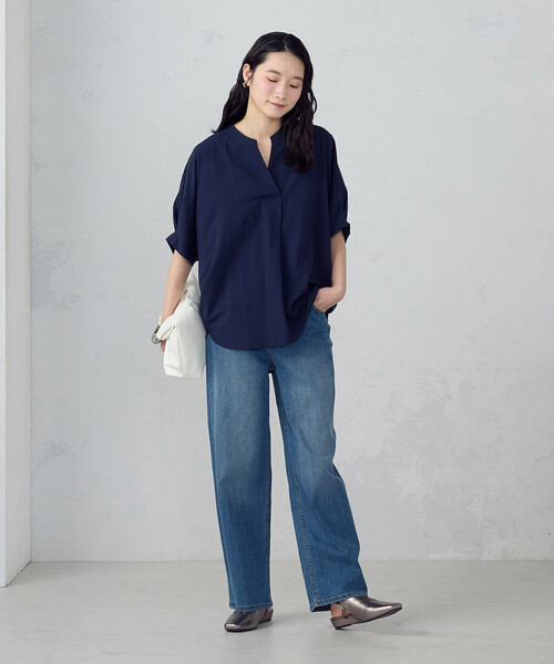 COMME CA ISM(コムサイズム)の「ポリエステルデシン スキッパーTブラウス(シャツ/ブラウス・レディース・ネイビー/ホワイト/ネイビー系/ホワイト×グレー・FREE)」の21枚目の写真