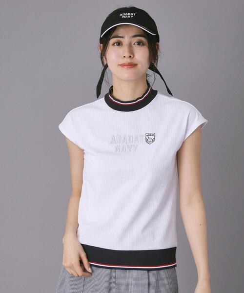 adabat(アダバット)の「【ADABAT NAVY】吸水速乾/接触冷感 フレンチスリーブモックT(Tシャツ/カットソー・レディース・ライトブルー/ホワイト/ネイビー・40/38/42)」の4枚目の写真