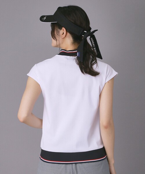 adabat(アダバット)の「【ADABAT NAVY】吸水速乾/接触冷感 フレンチスリーブモックT(Tシャツ/カットソー・レディース・ライトブルー/ホワイト/ネイビー・40/38/42)」の5枚目の写真