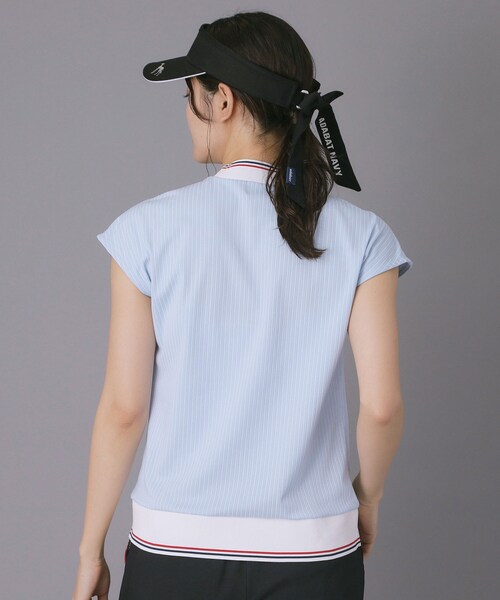 adabat(アダバット)の「【ADABAT NAVY】吸水速乾/接触冷感 フレンチスリーブモックT(Tシャツ/カットソー・レディース・ライトブルー/ホワイト/ネイビー・40/38/42)」の9枚目の写真