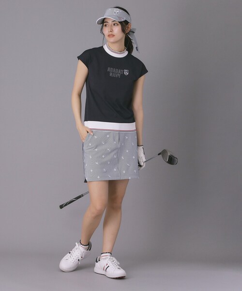 adabat(アダバット)の「【ADABAT NAVY】吸水速乾/接触冷感 フレンチスリーブモックT(Tシャツ/カットソー・レディース・ライトブルー/ホワイト/ネイビー・40/38/42)」の15枚目の写真