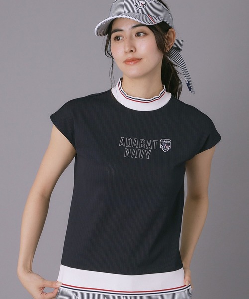 adabat(アダバット)の「【ADABAT NAVY】吸水速乾/接触冷感 フレンチスリーブモックT(Tシャツ/カットソー・レディース・ライトブルー/ホワイト/ネイビー・40/38/42)」の3枚目の写真