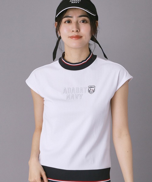 adabat(アダバット)の「【ADABAT NAVY】吸水速乾/接触冷感 フレンチスリーブモックT(Tシャツ/カットソー・レディース・ライトブルー/ホワイト/ネイビー・40/38/42)」の1枚目の写真