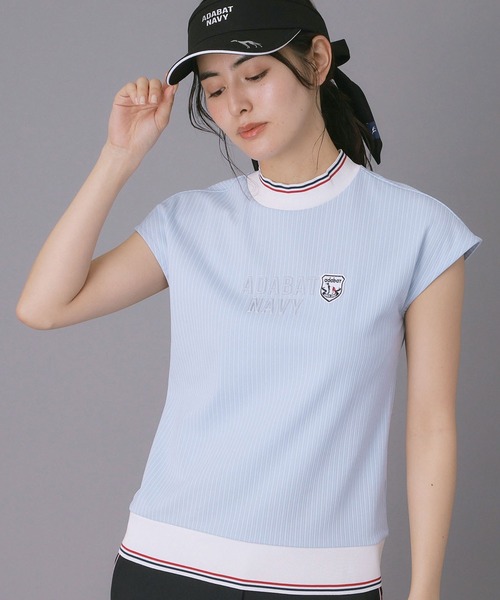 adabat(アダバット)の「【ADABAT NAVY】吸水速乾/接触冷感 フレンチスリーブモックT(Tシャツ/カットソー・レディース・ライトブルー/ホワイト/ネイビー・40/38/42)」の2枚目の写真