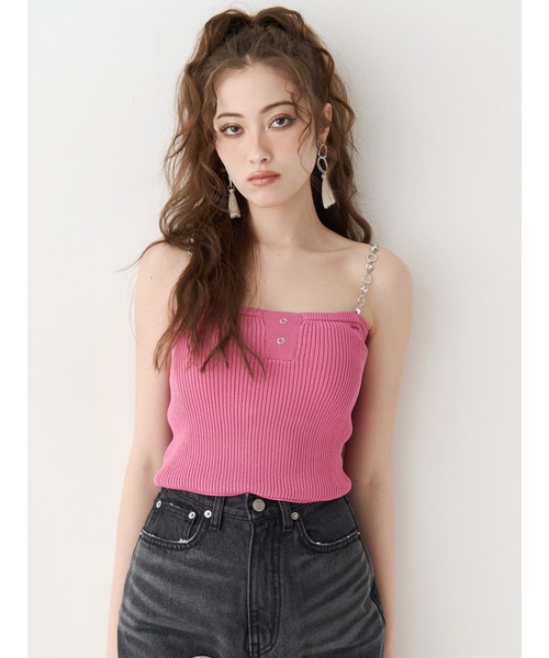 EVRIS(エヴリス)の「ビジューショルダーニットトップス(キャミソール・レディース・ブルー/ピンク/ブラック/ホワイト・FREE)」の4枚目の写真