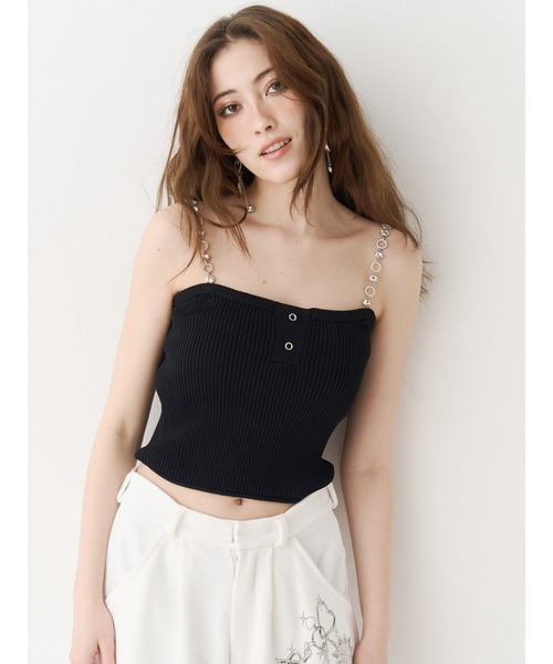 EVRIS(エヴリス)の「ビジューショルダーニットトップス(キャミソール・レディース・ブルー/ピンク/ブラック/ホワイト・FREE)」の2枚目の写真