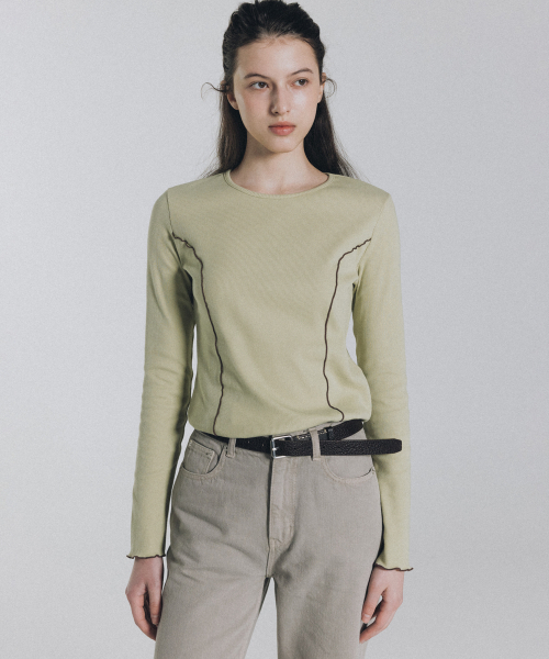 ANDNEEDS(アンドニーズ)の「Mori line long sleeve (lime)(Tシャツ/カットソー・レディース・その他・FREE)」の1枚目の写真