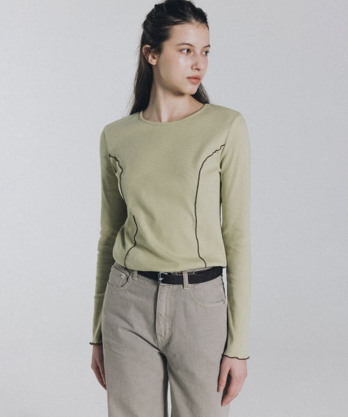 ANDNEEDS(アンドニーズ)の「Mori line long sleeve (lime)(Tシャツ/カットソー・レディース・その他・FREE)」の2枚目の写真
