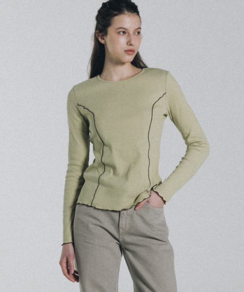 ANDNEEDS(アンドニーズ)の「Mori line long sleeve (lime)(Tシャツ/カットソー・レディース・その他・FREE)」の4枚目の写真