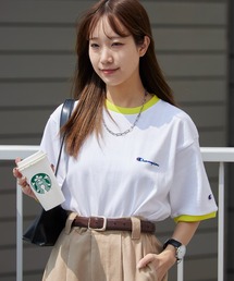 Champion/チャンピオン ロゴ刺繍 コットン 半袖リンガーTシャツ 秋 秋服 2026年秋冬