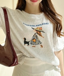 ガールウィズドッグ レトロプリント 半袖Tシャツ