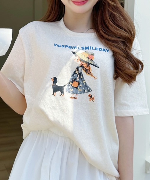 Ada.(エイダ)の「ガールウィズドッグ レトロプリント 半袖Tシャツ(Tシャツ/カットソー・レディース・イエロー/ホワイト/グレー・FREE)」の20枚目の写真