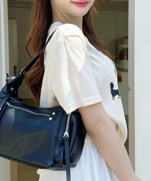 Ada.(エイダ)の「ガールウィズドッグ レトロプリント 半袖Tシャツ(Tシャツ/カットソー・レディース・イエロー/ホワイト/グレー・FREE)」の5枚目の写真