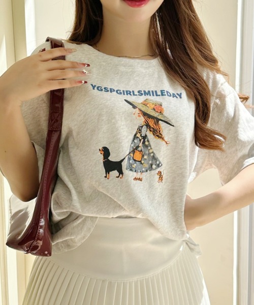 Ada.(エイダ)の「ガールウィズドッグ レトロプリント 半袖Tシャツ(Tシャツ/カットソー・レディース・イエロー/ホワイト/グレー・FREE)」の12枚目の写真