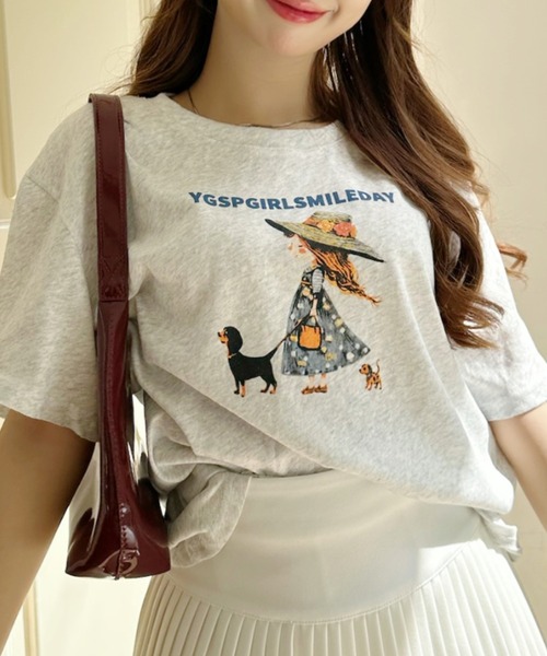 Ada.(エイダ)の「ガールウィズドッグ レトロプリント 半袖Tシャツ(Tシャツ/カットソー・レディース・イエロー/ホワイト/グレー・FREE)」の13枚目の写真